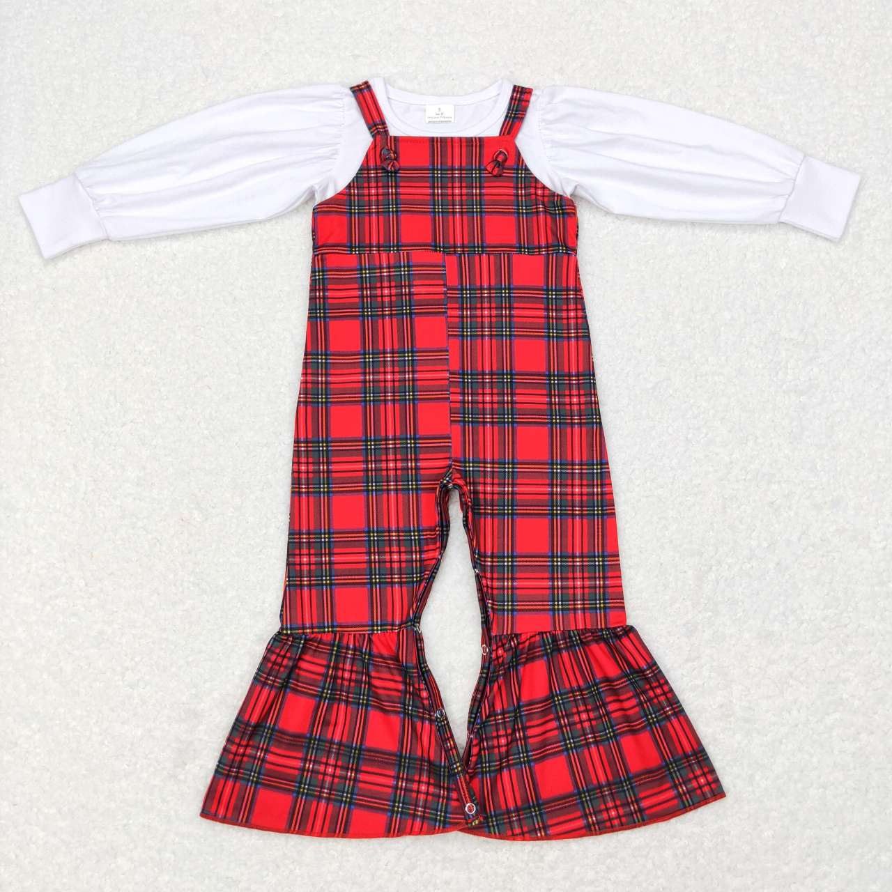 Baby Girls Christmas White Long Sleeve Tee Shirts Red Green Plaid Jumpsuits Clothes Sets