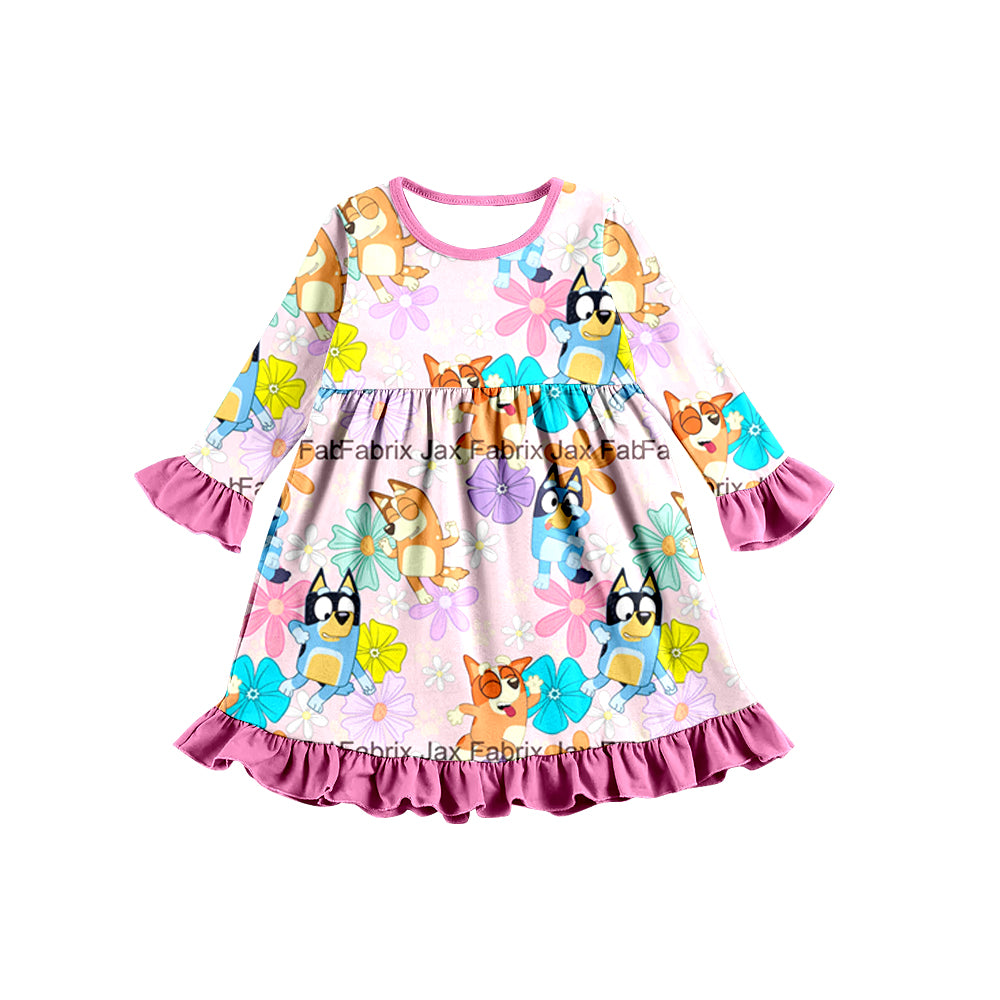 Baby Girls Pink Dogs Long Sleeve Dresses preorder(moq 5)