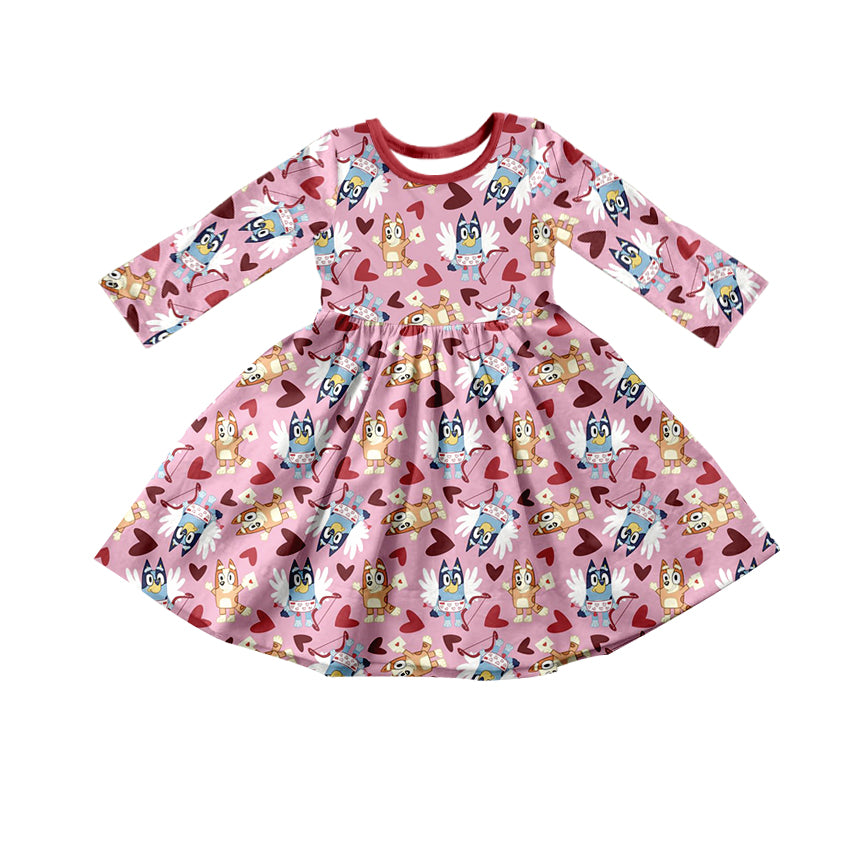 Baby Girls Valentines Dogs Hearts Knee Length Dresses preorder(moq 5)