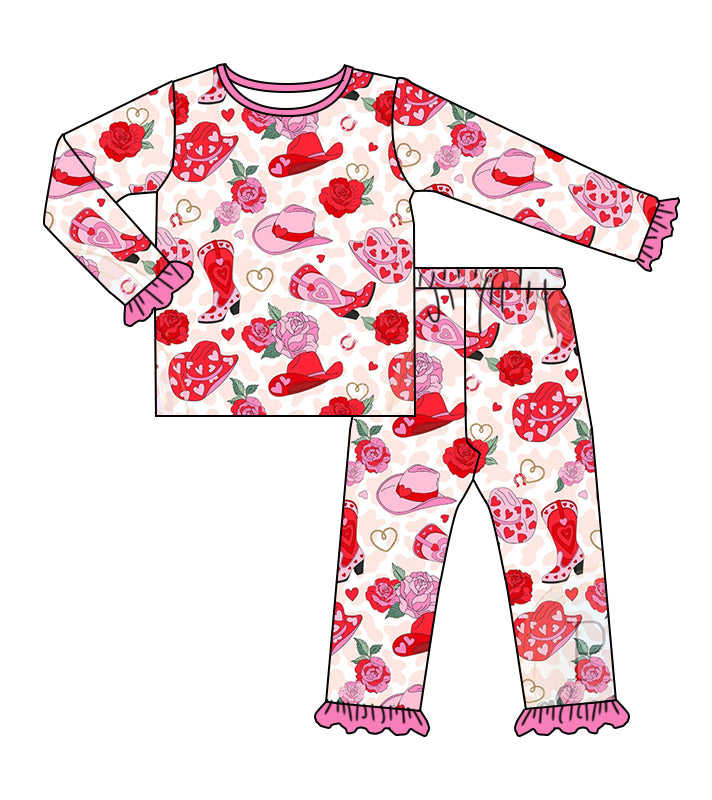 Baby Girls Western Rose Flowers Hats Pajamas Clothing Sets preorder(moq 5)