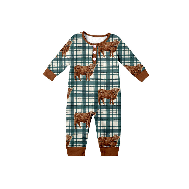 Baby Infant Boys Highland Cows Button Rompers preorder(moq 5)