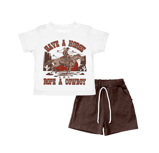 Baby Boys Cowboys Rodeo Shirt Shorts Clothes Sets Preorder(moq 5)