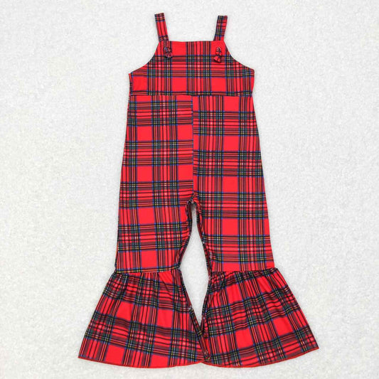 Baby Girls Christmas Straps Red Green Plaid Jumpsuits