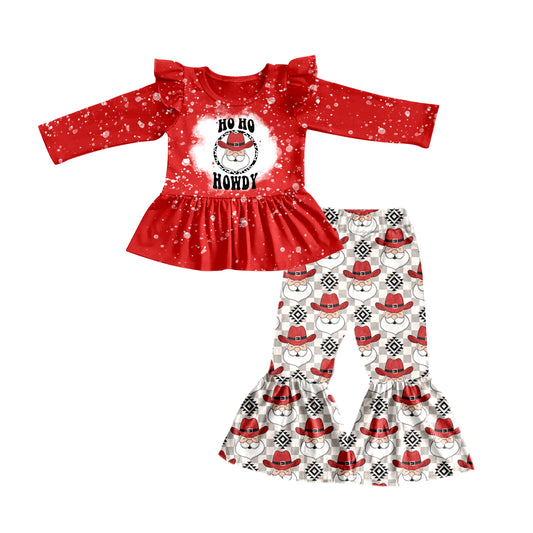 Baby Girls Howdy Sants Christmas Tunic Top Bell Pants Clothes Sets preorder(moq 5)