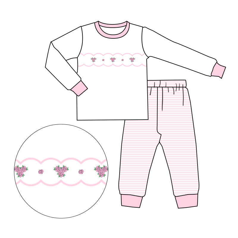 Baby Girls White Pink Flowers Tee Top Pants Pajamas Clothes Sets preorder(moq 5)