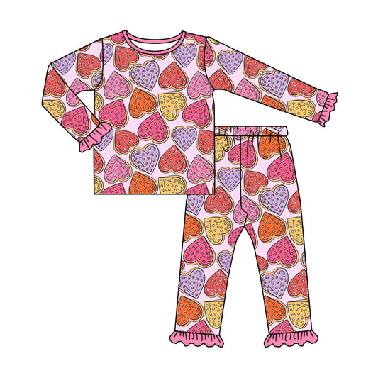 Baby Girls Valentines Colorful Hearts Tee Shirt Pink Pants Pajamas Clothes Sets preorder(moq 5)