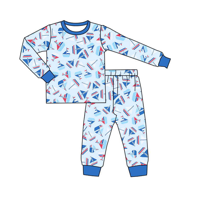 Baby Boys Blue Boats Tee Top Pants Pajamas Clothes Sets preorder(moq 5)