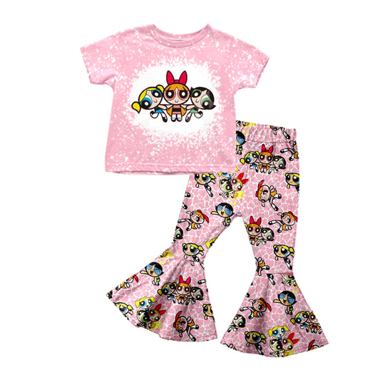 Baby Girls Cartoon Girl Top Bell Bottom Pants Outfits Clothes Sets preorder(moq 5)