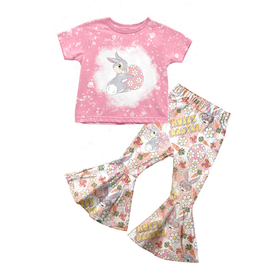 Baby Girls Happy Easter Rabbit Eggs Shirt Bell Pants Clothing Sets Preorder(moq 5)