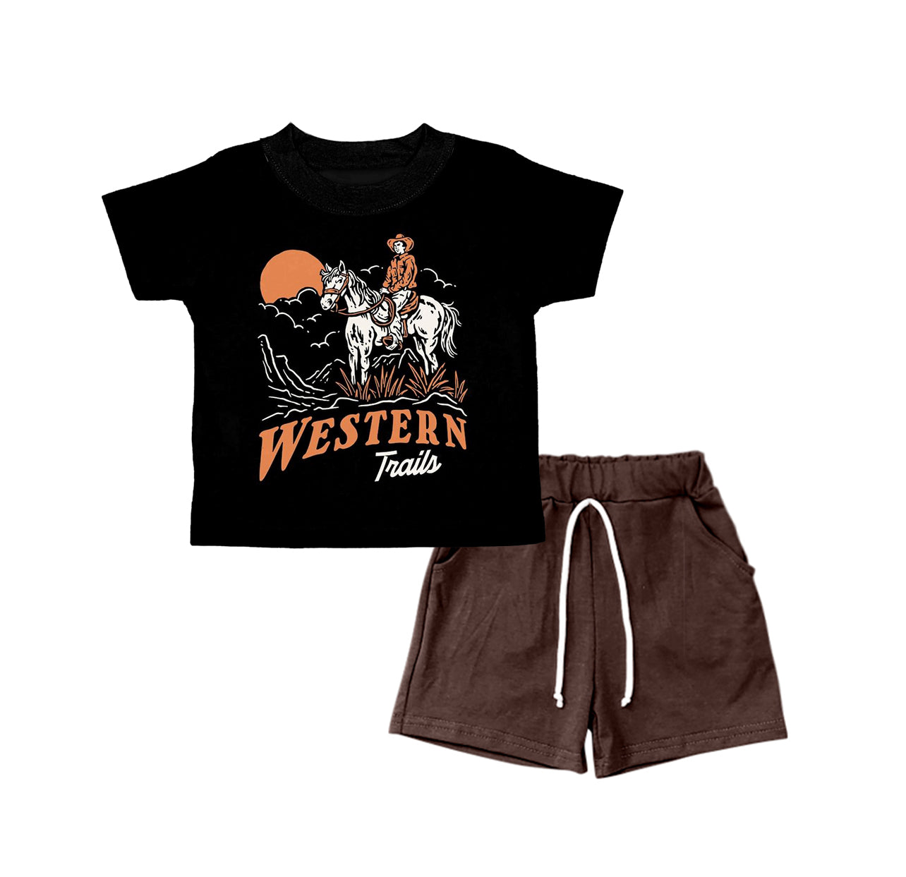 Baby Boys Western Trails Shirt Shorts Clothes Sets Preorder(moq 5)