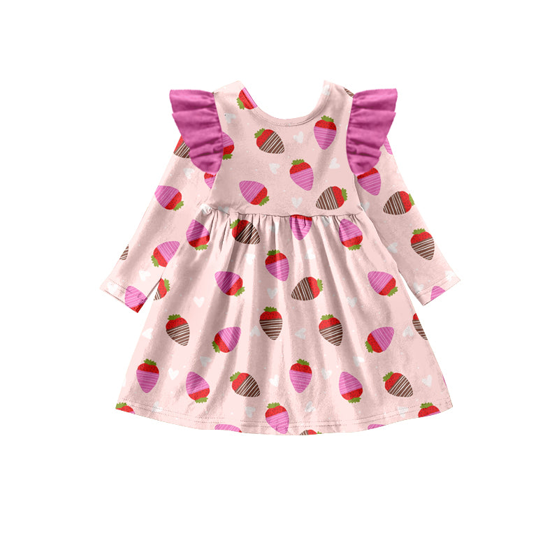 Baby Girls Strawberry Valentines Long Sleeve Knee Length Dresses preorder(moq 5)