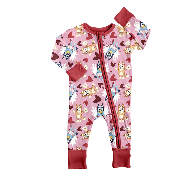 Baby Girls Valentines Dog Long Sleeve Zip Rompers preorder(moq 5)