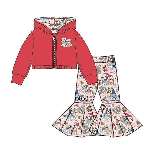 Baby Girls Christmas Red Hooded Top Dogs Bell Pants Clothes Sets preorder(moq 5)