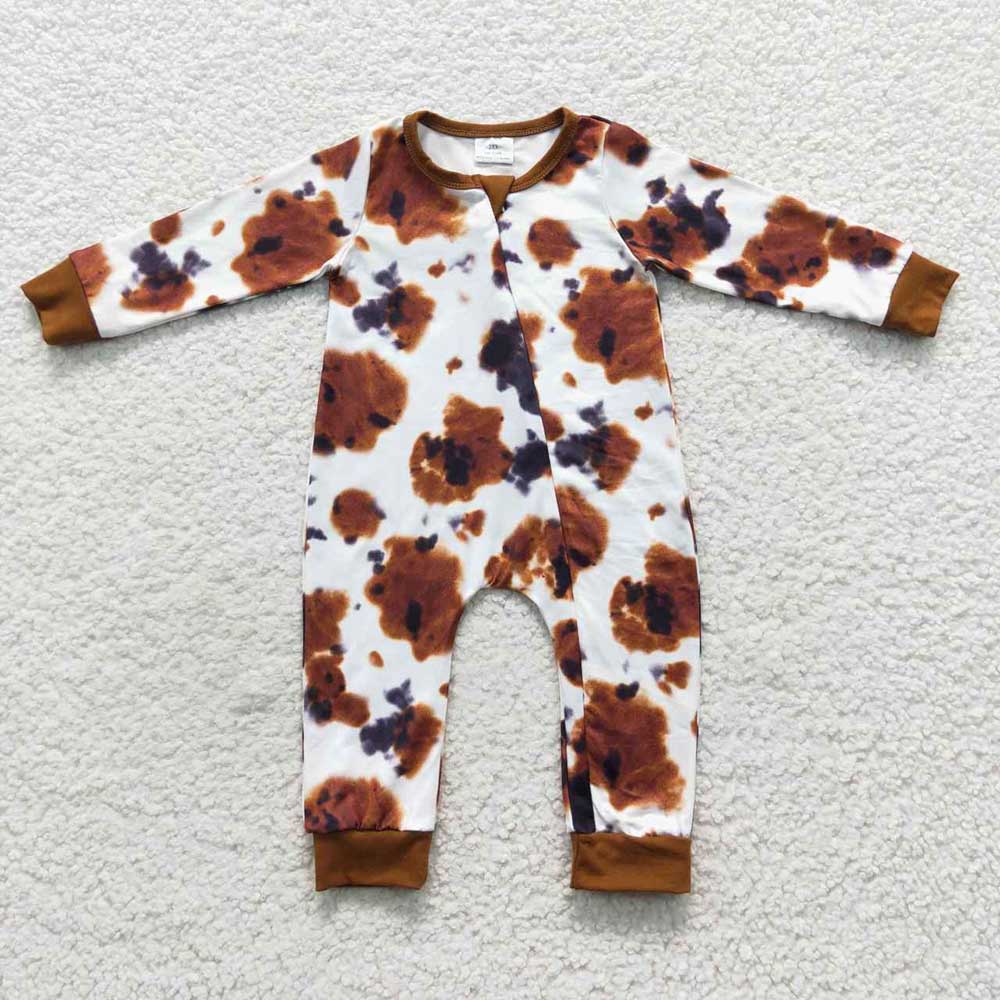 Baby Kids Cowhide Print Zip Long Sleeve Rompers