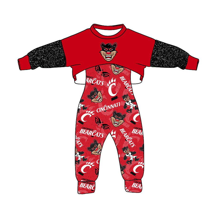 Baby Girls Red Bear Team Top 2pcs Jumpsuits Clothes Sets preorder(moq 5)