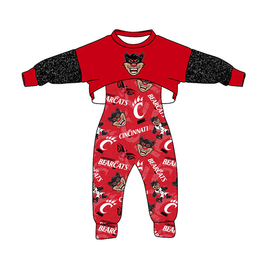 Baby Girls Red Bear Team Top 2pcs Jumpsuits Clothes Sets preorder(moq 5)