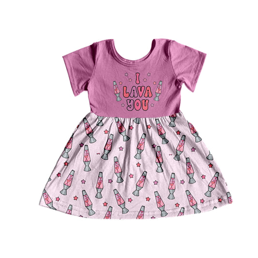 Baby Girls Short Sleeve Valentines I Lava you Knee Length Dresses Preorder(moq 5)