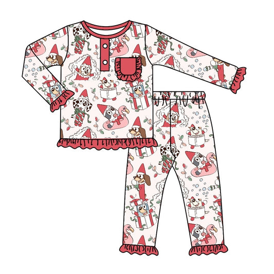 Baby Girls Christmas Dog Top Pants Pajamas Clothing Sets preorder(moq 5)