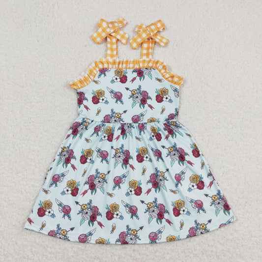 Baby Girls Mustard Flowers Straps Knee Length Dresses