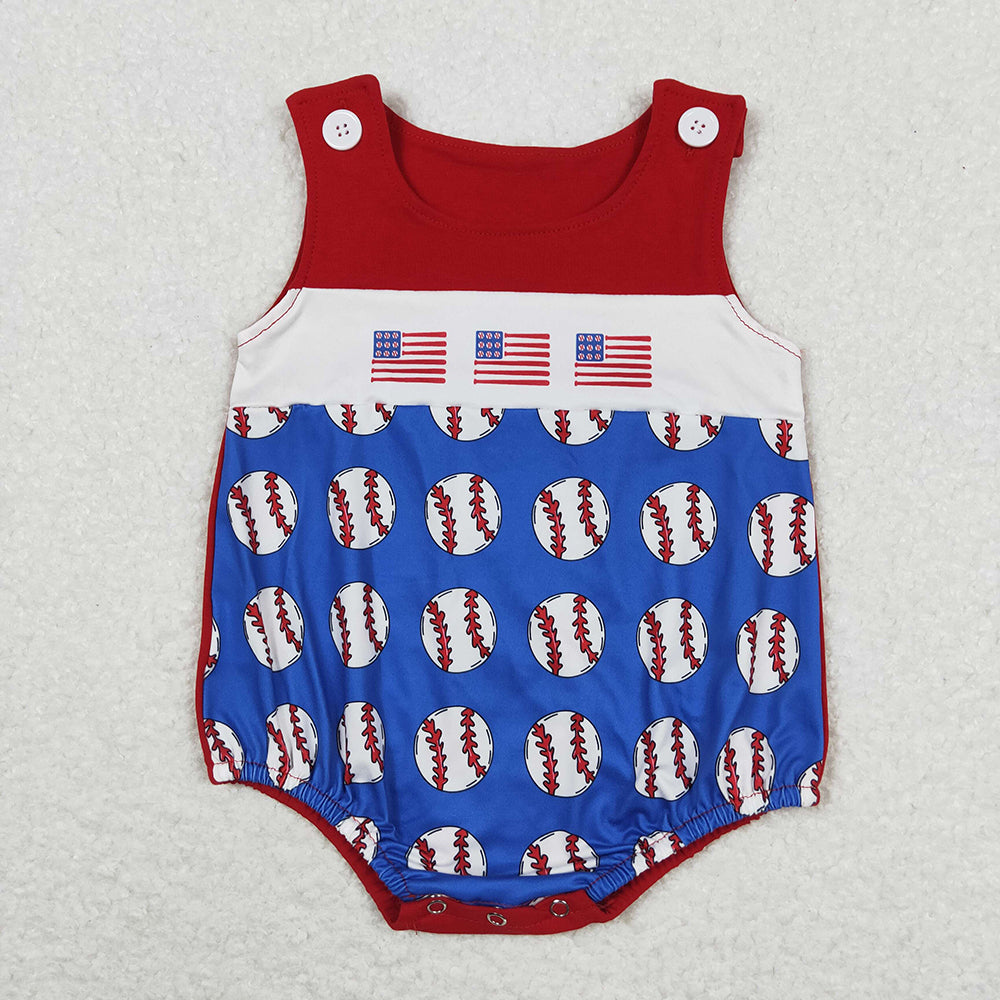 Baby Infant Boys Baseball Flag Sleeveless Rompers