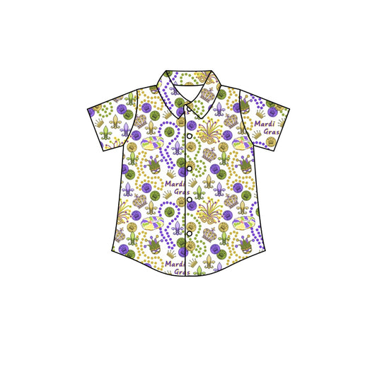 Baby Boys Mardi Gras Buttons Crown Short Sleeve Shirts Preorder(moq 5)