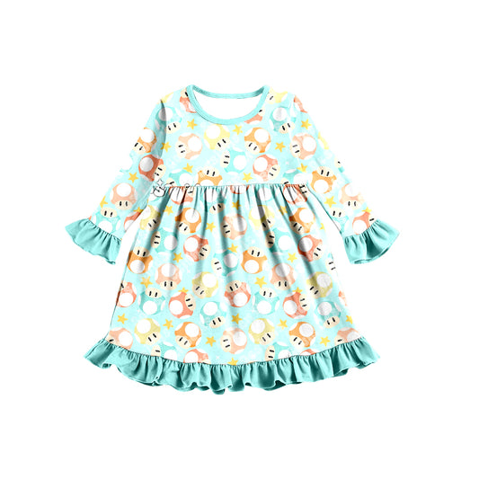 Baby Girls Blue Ruffle Knee Length Cartoon Dresses preorder(moq 5)