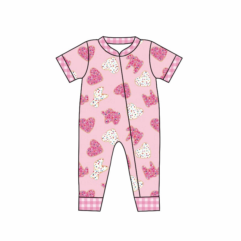 Baby Girls Shorts Sleeve Valentines Dogs Hearts Zip Sleepers Rompers preorder(moq 5)