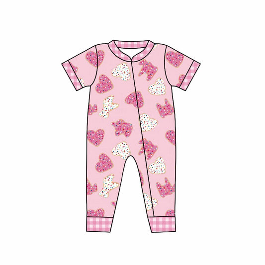 Baby Girls Shorts Sleeve Valentines Dogs Hearts Zip Sleepers Rompers preorder(moq 5)