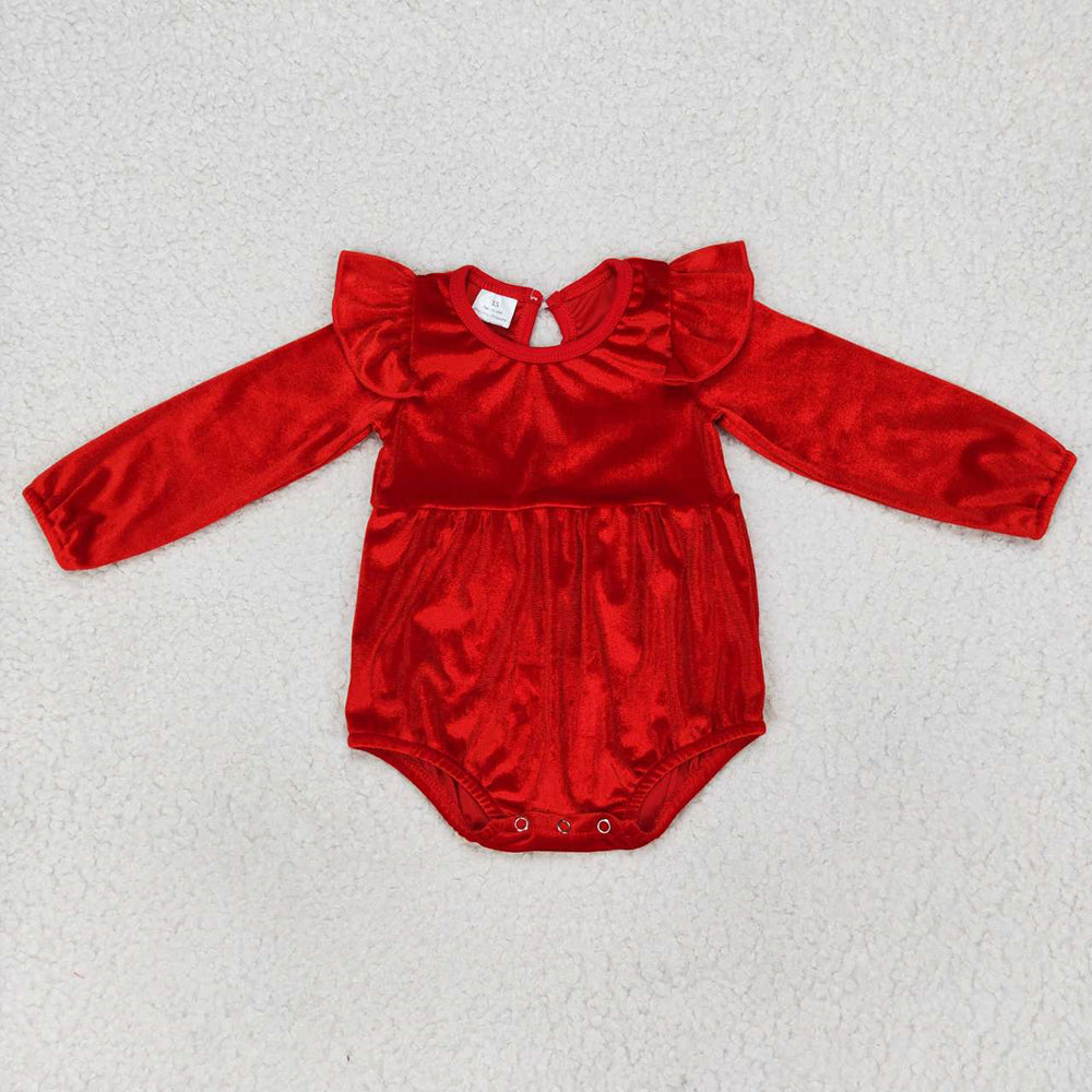 Baby Infant Girls Red Velvet Long Sleeve Rompers