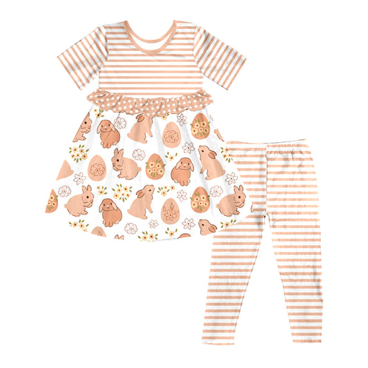 Baby Girls Easter Rabbits Tunic Legging Orange Stripes Pants Clothes Sets Preorder(moq 5)