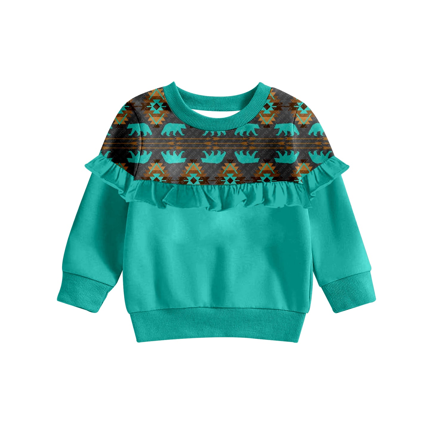 Baby Girls Green Aztec Ruffle Tops preorder(moq 5)