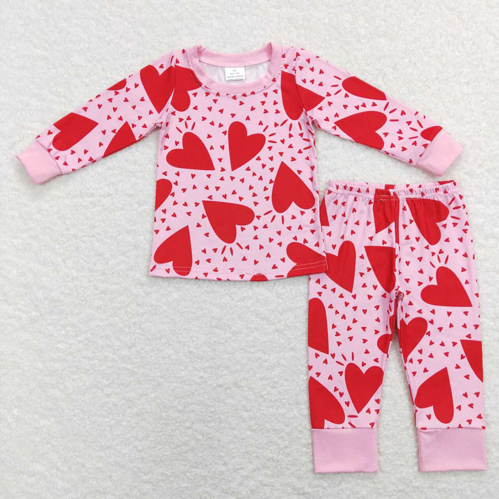 Baby Girls Valentines Red Hearts Top Pants Pajamas Clothes Sets