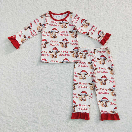 Baby Girls Christmas Highland Cow Tee Shirts Pants Pajamas Clothing Sets