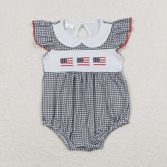 Baby Infant Girls Black Checkered Flag 4th of July Rompers