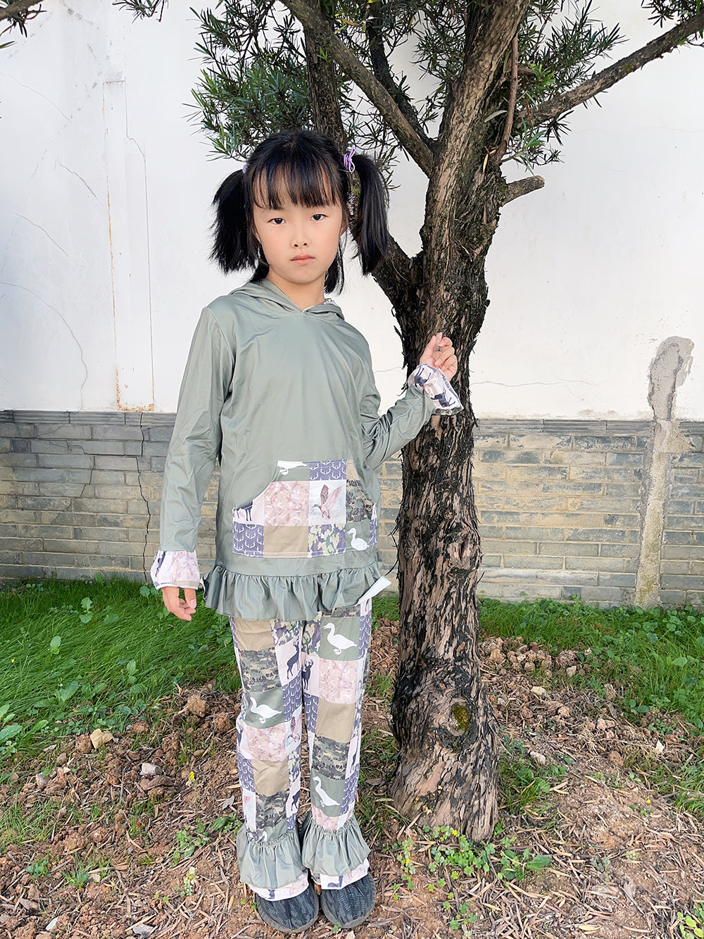 Baby Girls Hunting Hoodie Top Ruffle Pants clothes sets