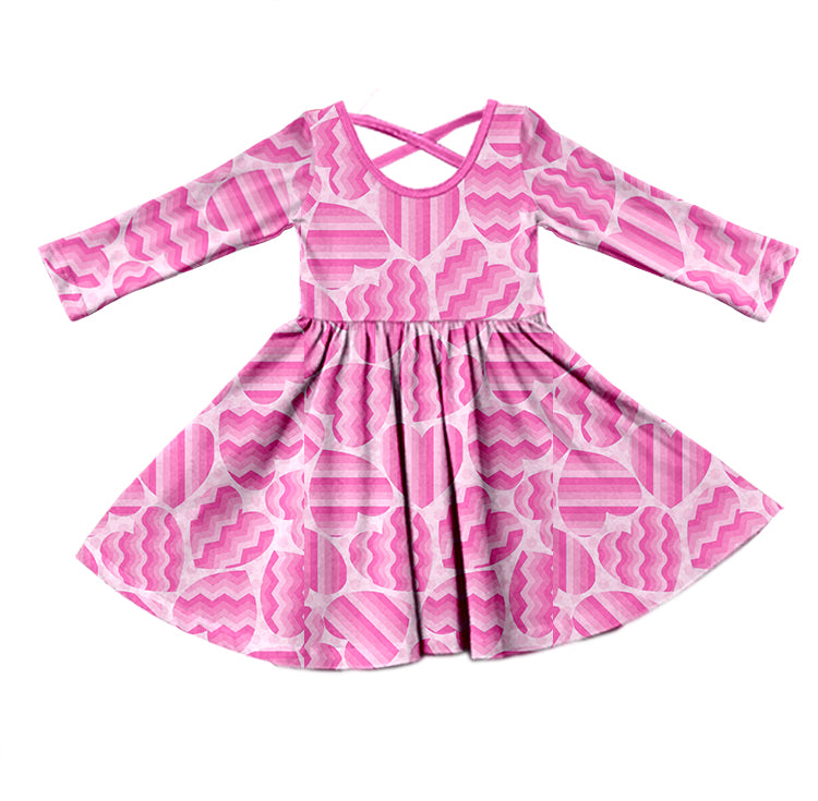 Baby Girls Valentines Pink Hearts Long Sleeve Knee Length Dresses Preorder(moq 5)