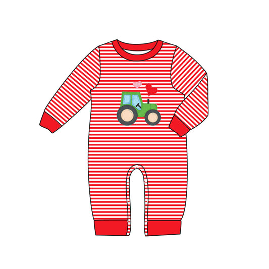 Baby Boys Valentines Tractor Hearts Long Sleeve Rompers preorder(moq 5)