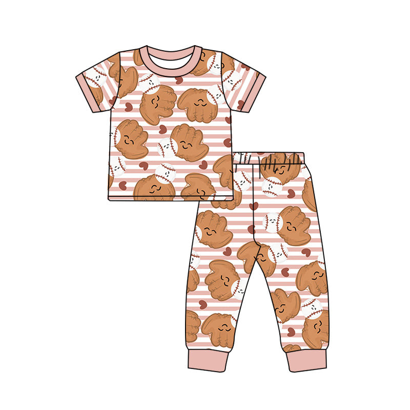 Baby Girls Short Sleeve Tee Shirt Stripes Baseball Pants Pajamas Clothes Sets preorder(moq 5)