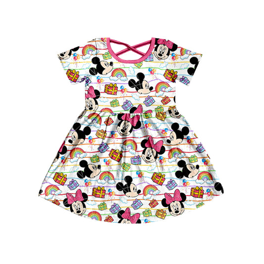 Baby Girls Cartoon Present Short Sleeve Knee Length Dresses Preorder(moq 5)