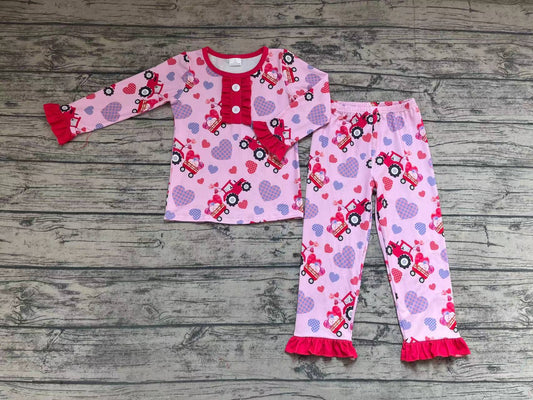 Baby Girls Valentines Hearts Tractor Shirt Pants Pajamas Clothing Sets