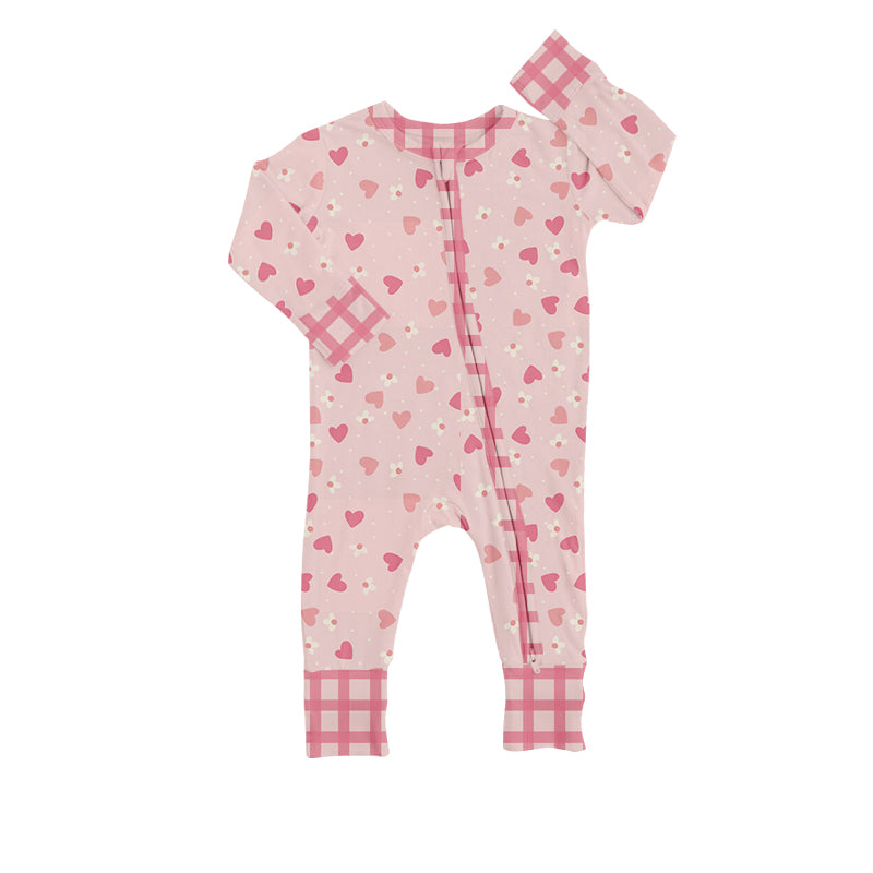 Baby Girls Long Sleeve Pink Hearts Zip Sleepers Rompers preorder(moq 5)