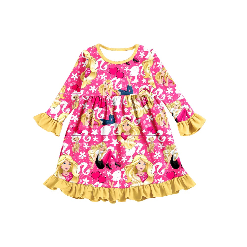 Baby Girls Pink Hearts Doll Long Sleeve Dresses preorder(moq 5)