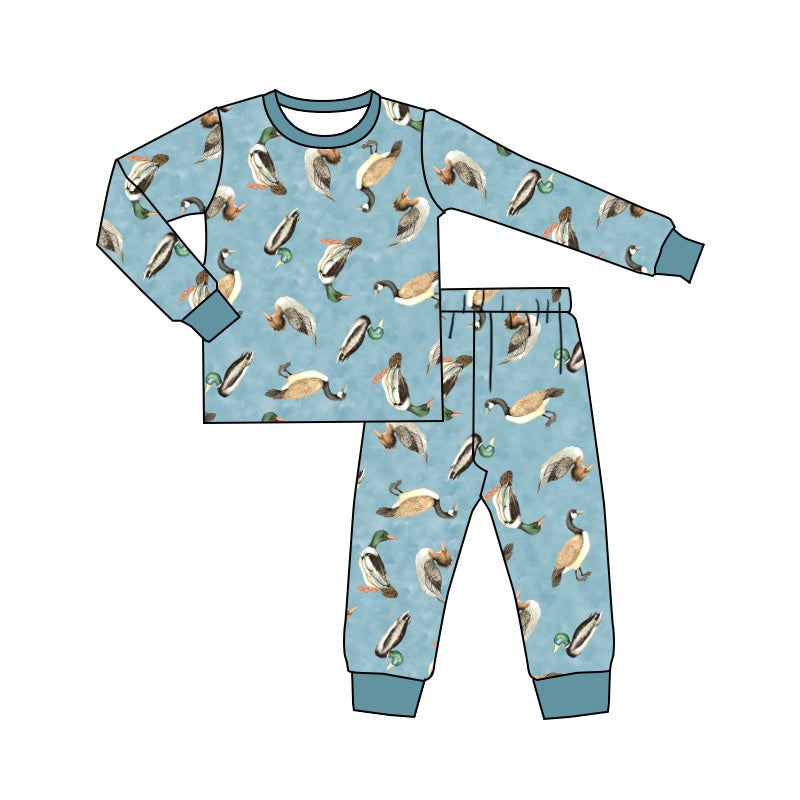 Baby Boys Blue Duck Long Sleeve Tee Shirt Pants Pajamas Sets Preorder(moq 5)