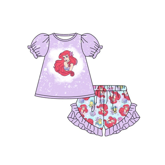 Baby Girls Mermaid Tunic Shirt Ruffle Shorts Clothes Sets Preorder(moq 5)