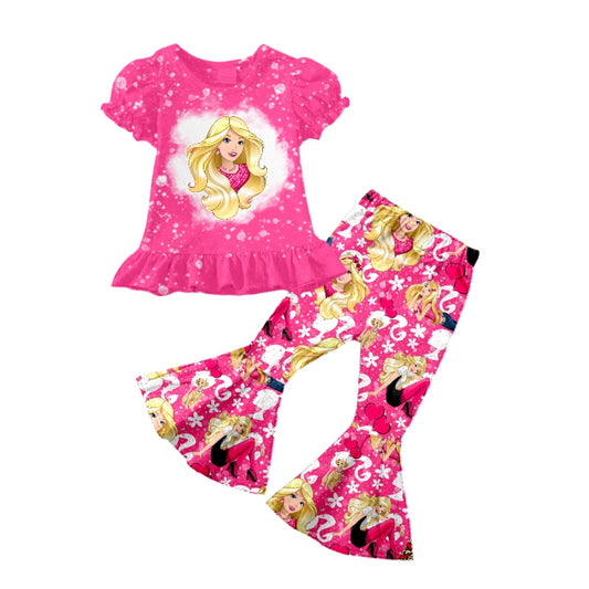 Baby Girls Doll Pink Short Sleeve Shirt Bell Pants Clothes Sets preorder(moq 5)