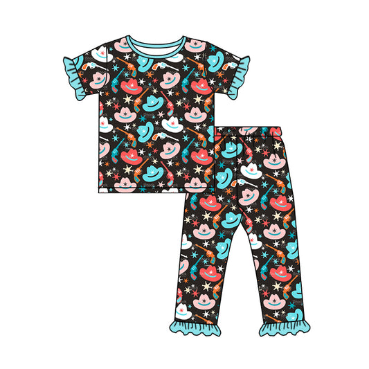 Baby Girls Hats Western Tee Pants Ruffle Pajamas Clothes Sets preorder(moq 5)