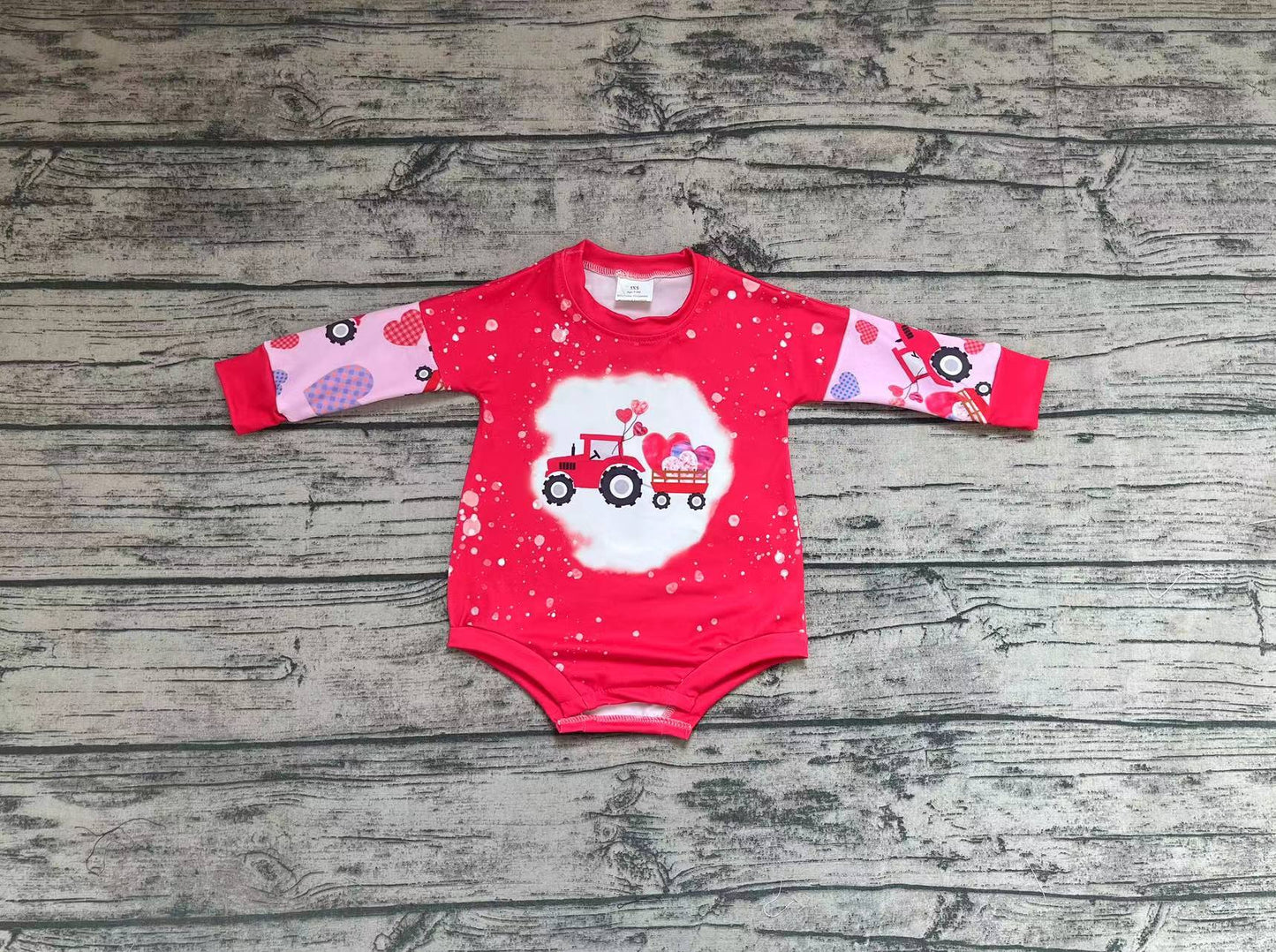 Baby Infant Girls Valentines Hearts Tractors Long Sleeve Rompers