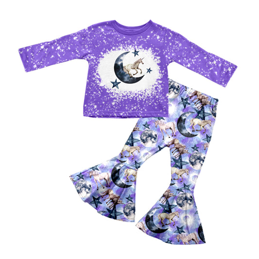 Baby Girls Purple Unicorn Horse Tee Top Pants Clothes Sets preorder(moq 5)