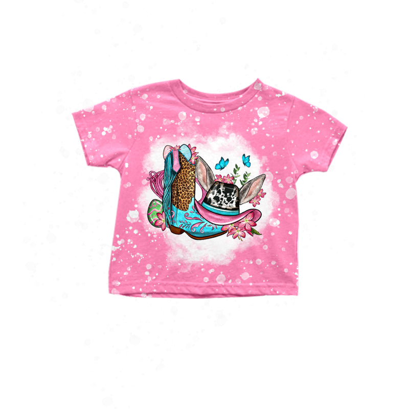 Baby Girls Short Sleeve Pink Boots Easter Short Sleeve Tee Shirts Tops Preorder(moq 5)