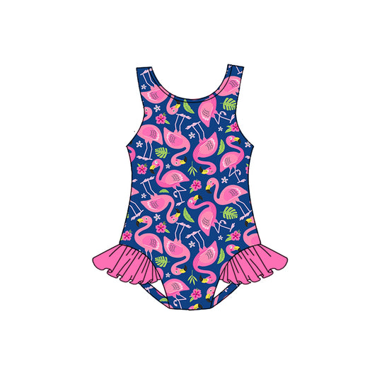 Baby Girls Flamingo Sleeveless One Piece Ruffle Swimsuits preorder(moq 5)